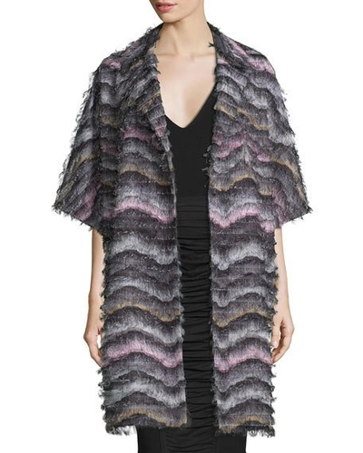 Diane Von Furstenberg Floretta Wavy-pattern Fringed Car Coat In Encore Wild Rose