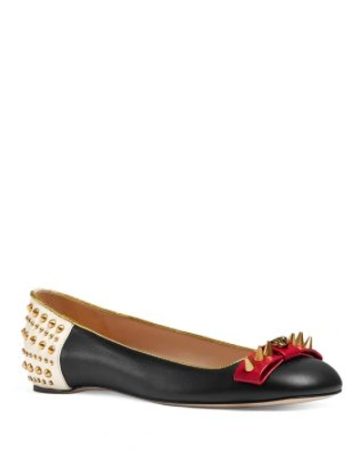 Shop Gucci Lexi Studded Ballet Flats In Nero/white