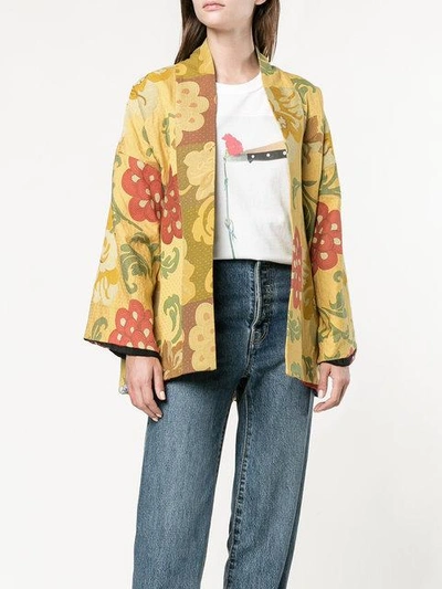 Shop Rianna + Nina Floral Embroidered Short Kimono Jacket - Yellow