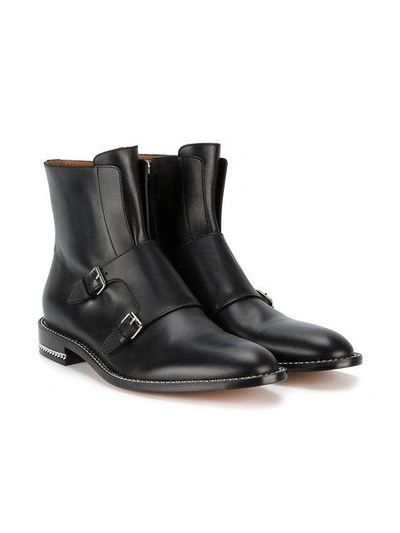 Shop Givenchy Black Monk Strap Leather Ankle Boots