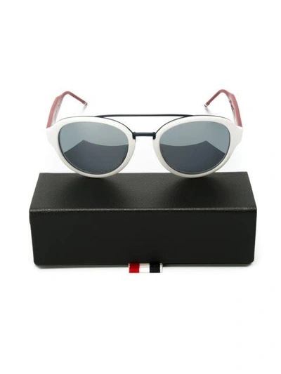 Shop Thom Browne Round Frame Sunglasses In White