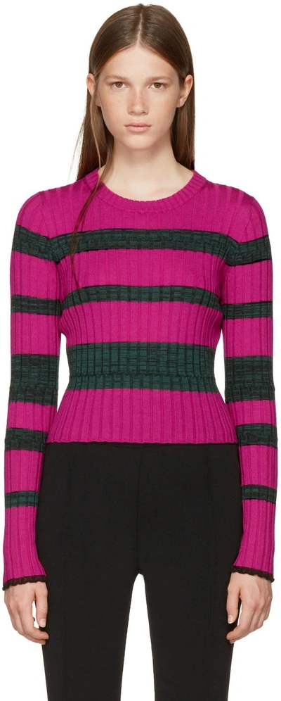 Shop Proenza Schouler Pink & Green Striped Crewneck Pullover