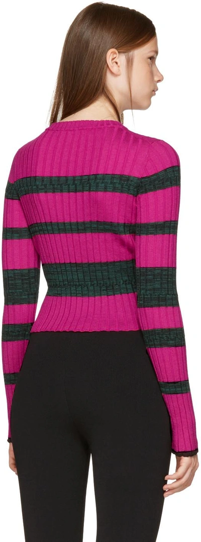 Shop Proenza Schouler Pink & Green Striped Crewneck Pullover