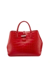 LONGCHAMP ROSEAU CROCO MEDIUM TOTE, RED