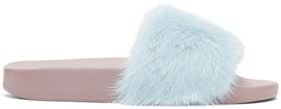 Shop Dolce & Gabbana Dolce And Gabbana Blue Fur Slides In 8i645 Blue