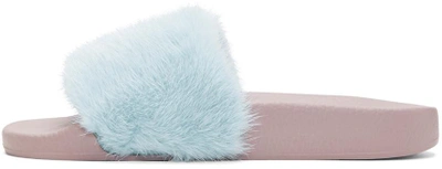 Shop Dolce & Gabbana Dolce And Gabbana Blue Fur Slides In 8i645 Blue