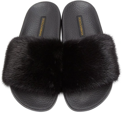 Shop Dolce & Gabbana Dolce And Gabbana Black Fur Slides In 8b956 Black
