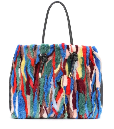 Marni Leather And Mink Fur Shopper In Black ModeSens