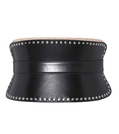 Alexander Mcqueen Grommet-embellished Leather Waist Belt In Black