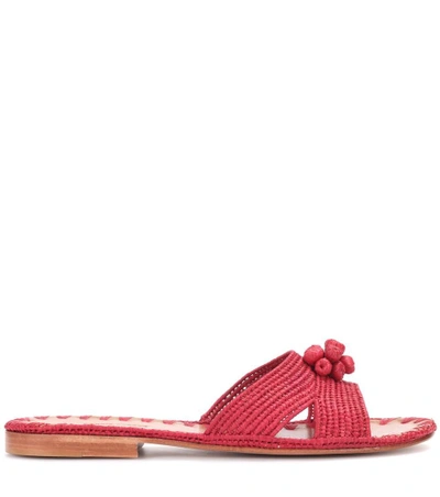 Shop Carrie Forbes Raffia Slides In Red