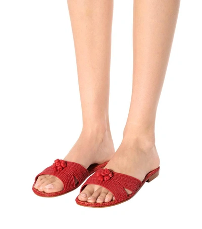 Shop Carrie Forbes Raffia Slides In Red