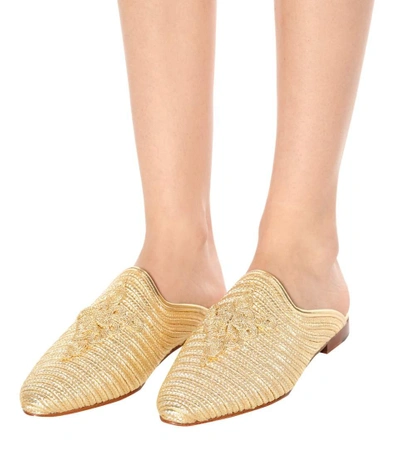 Shop Carrie Forbes Raffia Slippers In Gold