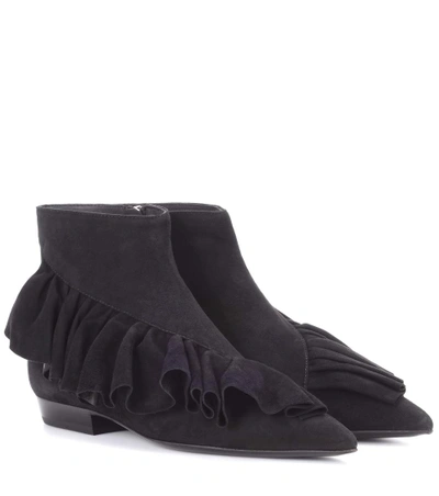 Shop Jw Anderson Ruffle Suede Ankle Boots In Black