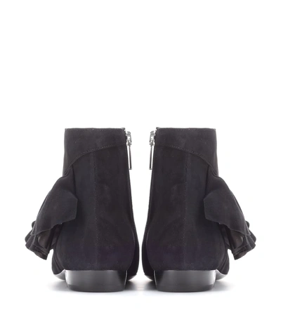 Shop Jw Anderson Ruffle Suede Ankle Boots In Black