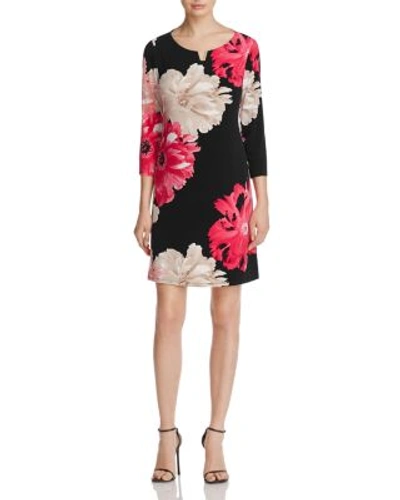 Calvin Klein Floral Print Shift Dress In Black/rose Combo