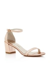 STUART WEITZMAN SIMPLE METALLIC LEATHER BLOCK HEEL SANDALS,SIMPLE