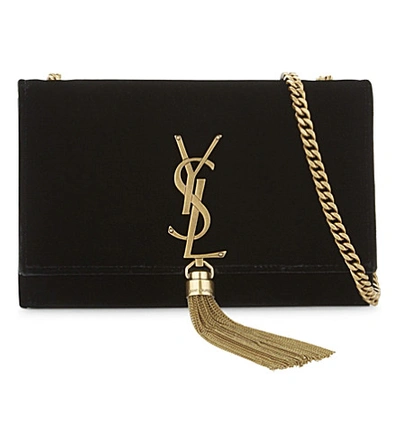 Shop Saint Laurent Monogram Kate Small Velvet Cross-body Bag In Black