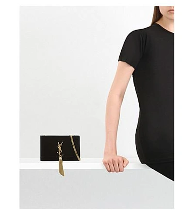 Shop Saint Laurent Monogram Kate Small Velvet Cross-body Bag In Black