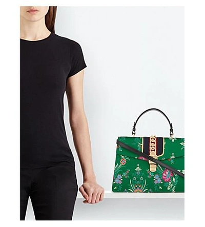 Shop Gucci Sylvie Leather Top Handle Shoulder Bag In Green Multi