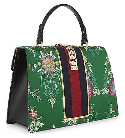 Shop Gucci Sylvie Leather Top Handle Shoulder Bag In Green Multi