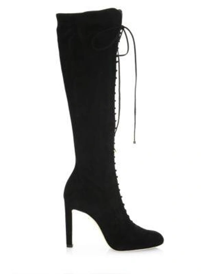 Shop Jimmy Choo Desiree 100 Lace-up Cashmere Suede Boots In Black