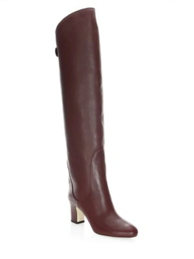 Shop Jimmy Choo Minerva 65 Leather Over-the-knee Boots In Vino