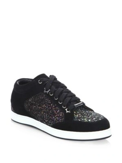 Shop Jimmy Choo Miami Glitter & Suede Sneakers In Black