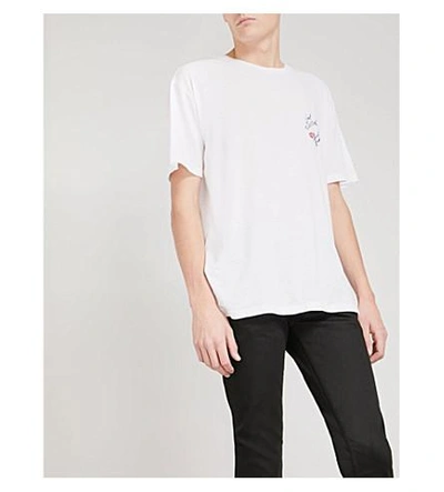 Shop Saint Laurent No Smoking-print Cotton-jersey T-shirt In White