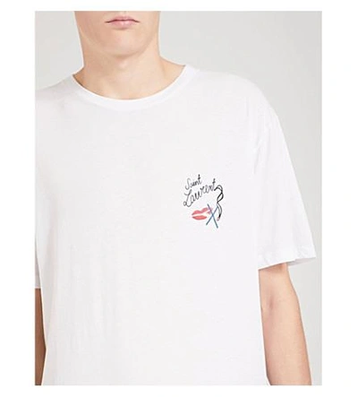 Shop Saint Laurent No Smoking-print Cotton-jersey T-shirt In White