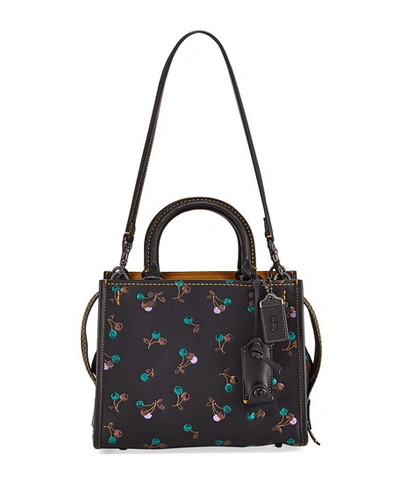 Coach Cherry-print Leather Rogue Tote In Black