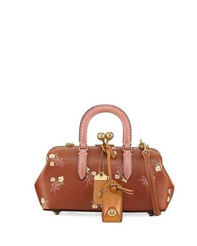 Coach Colorblock Wide Embroidered Leather Kiss-lock Satchel Bag In Saddle