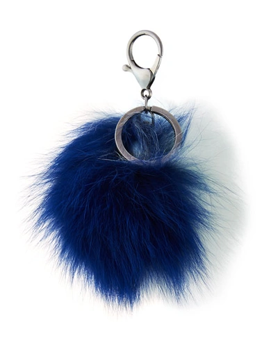 Adrienne Landau Two-tone Fox Fur Pompom, Blue/white In Cobalt Blue/white