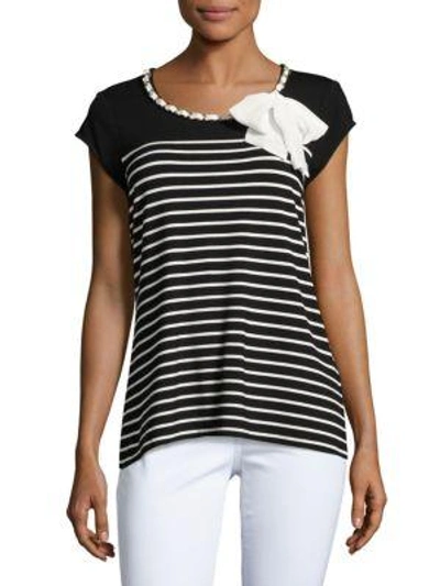 Karl Lagerfeld Striped Bow-accented Top In Black/white