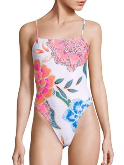 Shop Mara Hoffman Arcadia One-piece High Leg Swimsuit In Arcadia Coral