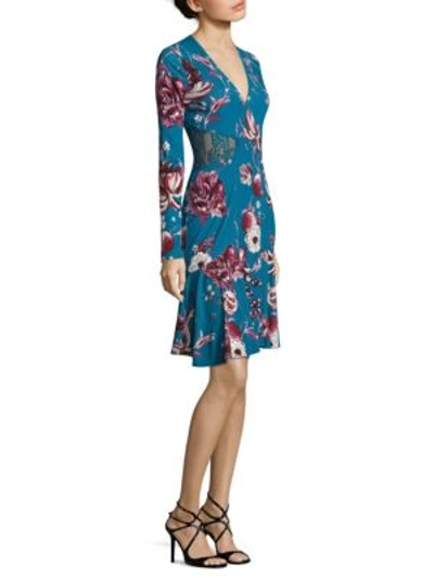 Roberto Cavalli Floral Lace Jersey Dress In Blue