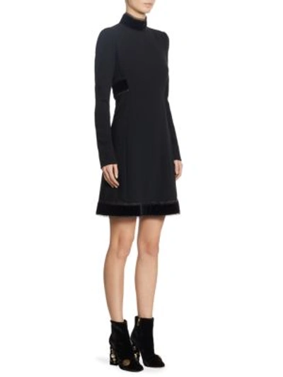 Dolce & Gabbana Mockneck Velvet Accent Dress In Black