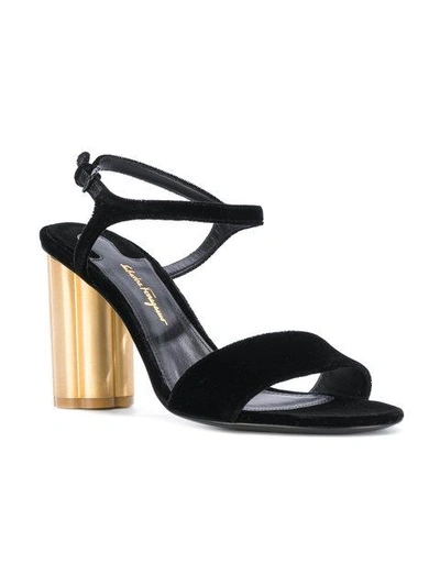 Shop Ferragamo Salvatore  Flower Heel Sandals - Black
