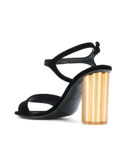 Shop Ferragamo Salvatore  Flower Heel Sandals - Black