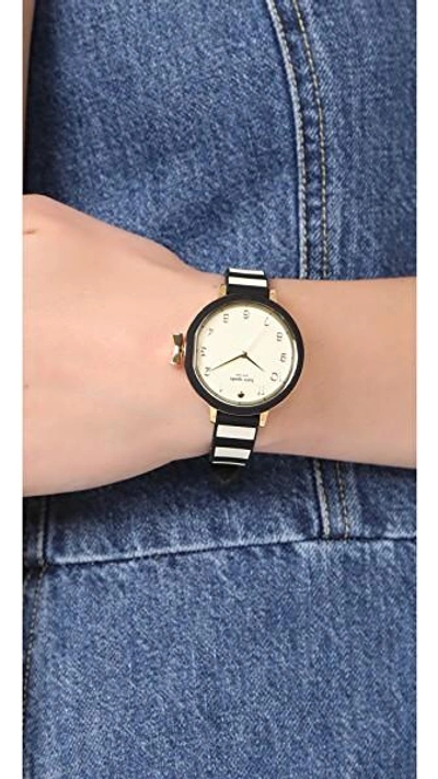 Shop Kate Spade Park Row Silicone Watch In Black/white/gold