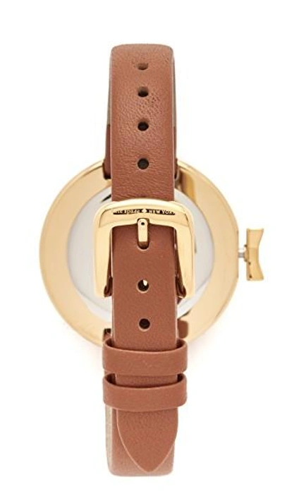 Shop Kate Spade Park Row Leather Watch In Brown/white/gold