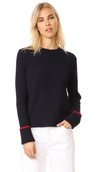 Grey Jason Wu Ribbed Knit Sweater In Midnight/hibiscus Red