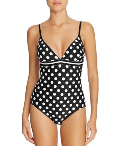 Kate Spade Polka-dot Triangle One-piece Swimsuit, Multi In Black