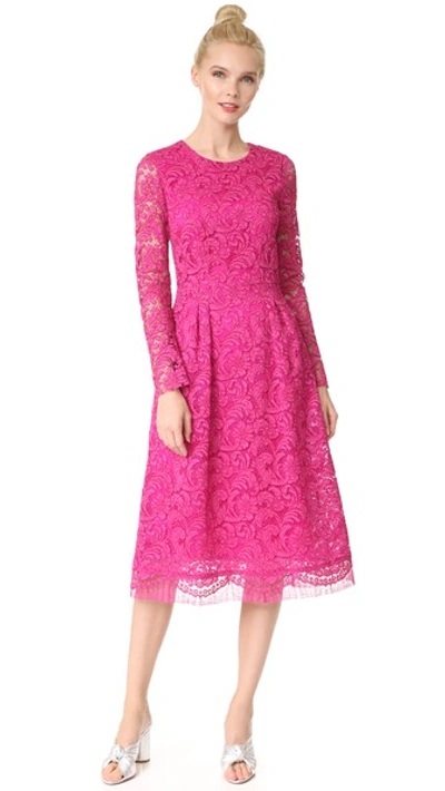 Adam Lippes Woman Pleated Cotton-blend Corded Lace Midi Dress Fuchsia