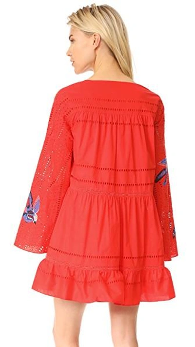 Shop Tanya Taylor Bird Embroidered Jackie Dress In Red