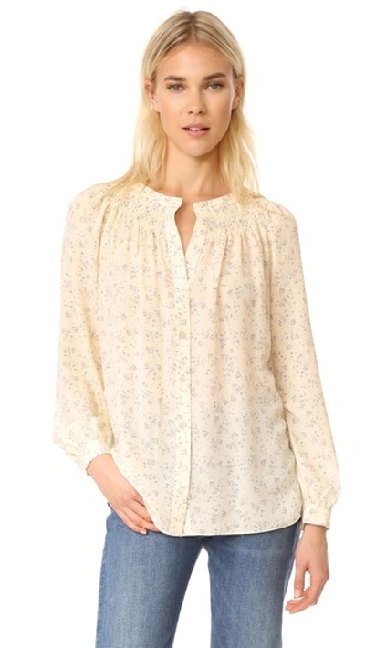 Shop Vince Smocked Long Sleeve Blouse In Овчина