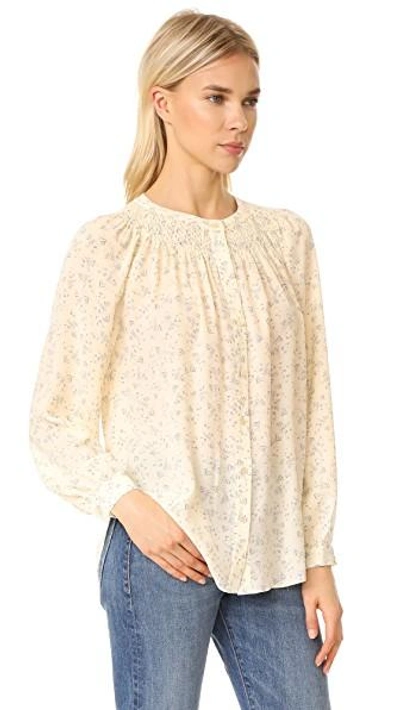 Shop Vince Smocked Long Sleeve Blouse In Овчина