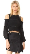 Cinq À Sept Woman Pascal Cold-shoulder Shirred Silk Top Black