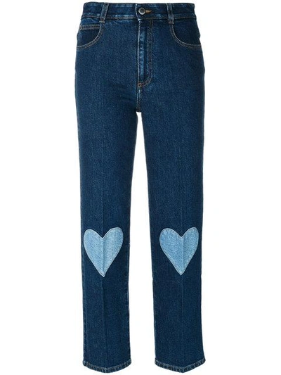 Shop Stella Mccartney Cropped Heart-embroidered Jeans In Blue