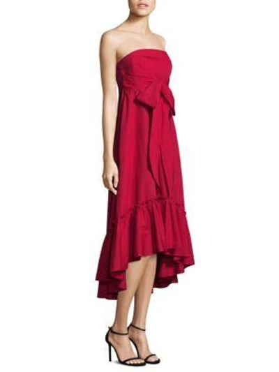 Shop Prose & Poetry Moss Strapless Self-tie Cotton Dress In Ruby
