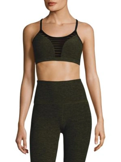 Beyond Yoga Stacked And Sliced Racerback Bra In Black Aviator Green